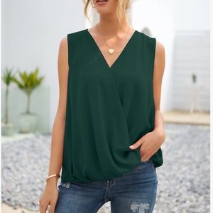 Women's Dark Green V Neck Sleeveless Top, M, EUC